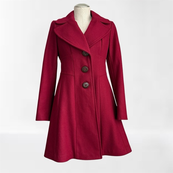 Jessica Simpson Burgundy Wool Blend Fit & Flare Coat Size Small - Picture 1 of 10